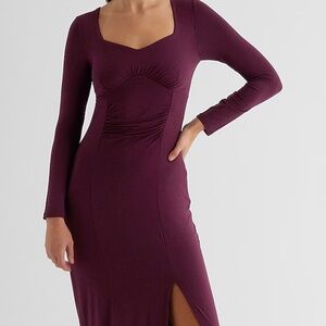 Express - Sweetheart Neckline Long Sleeve Ruched Side Slit Midi Dress